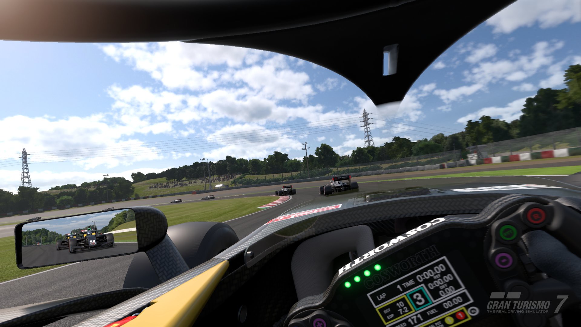 Interior do carro e painel em Gran Turismo 7
