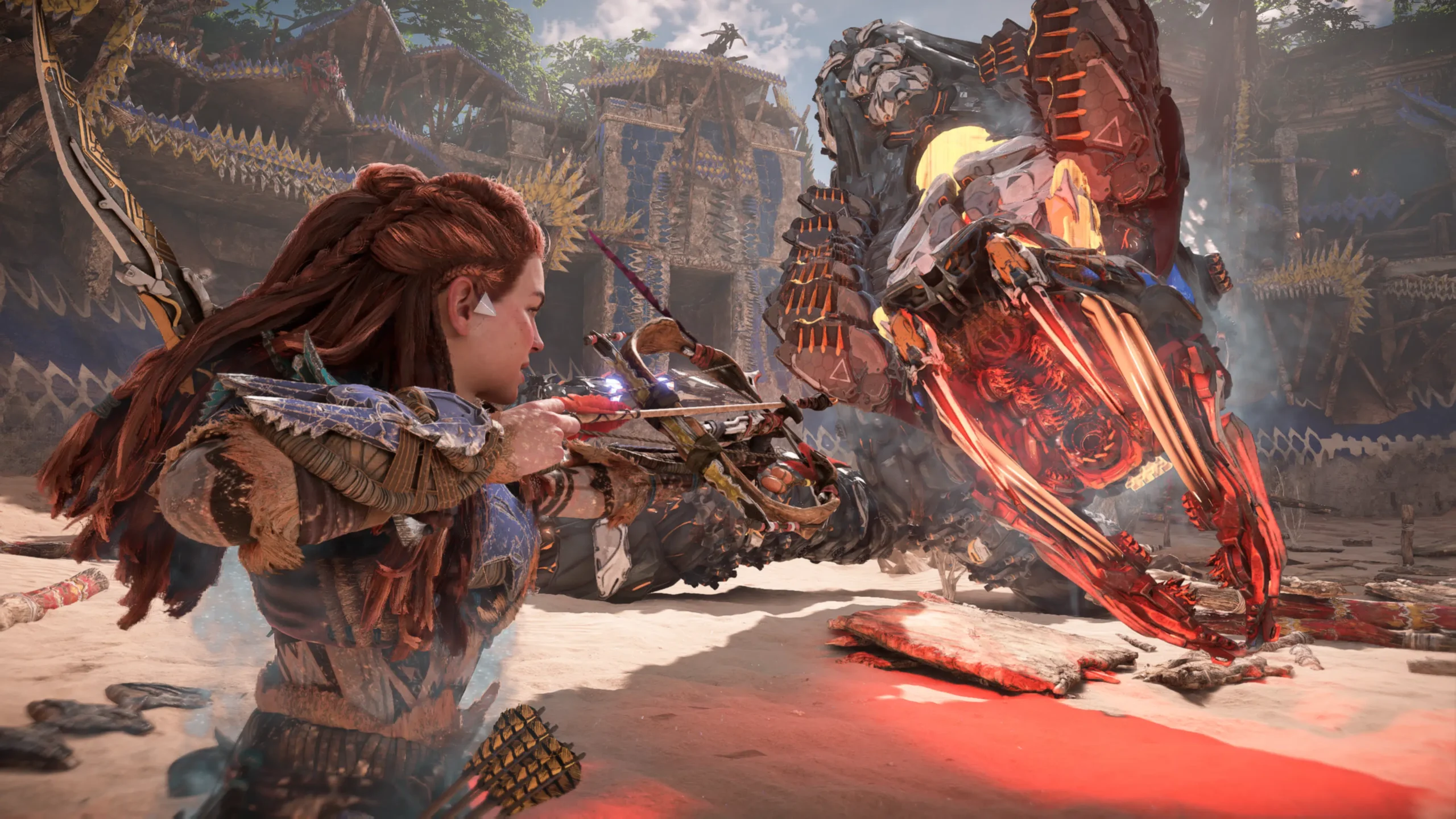 Cena narrativa de Horizon Forbidden West mostrando interações entre personagens
