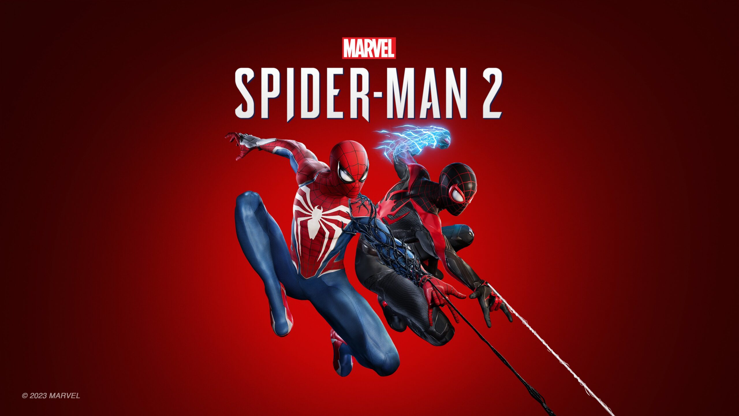 Peter Parker e Miles Morales balançando entre prédios de Nova York em Spider-Man 2